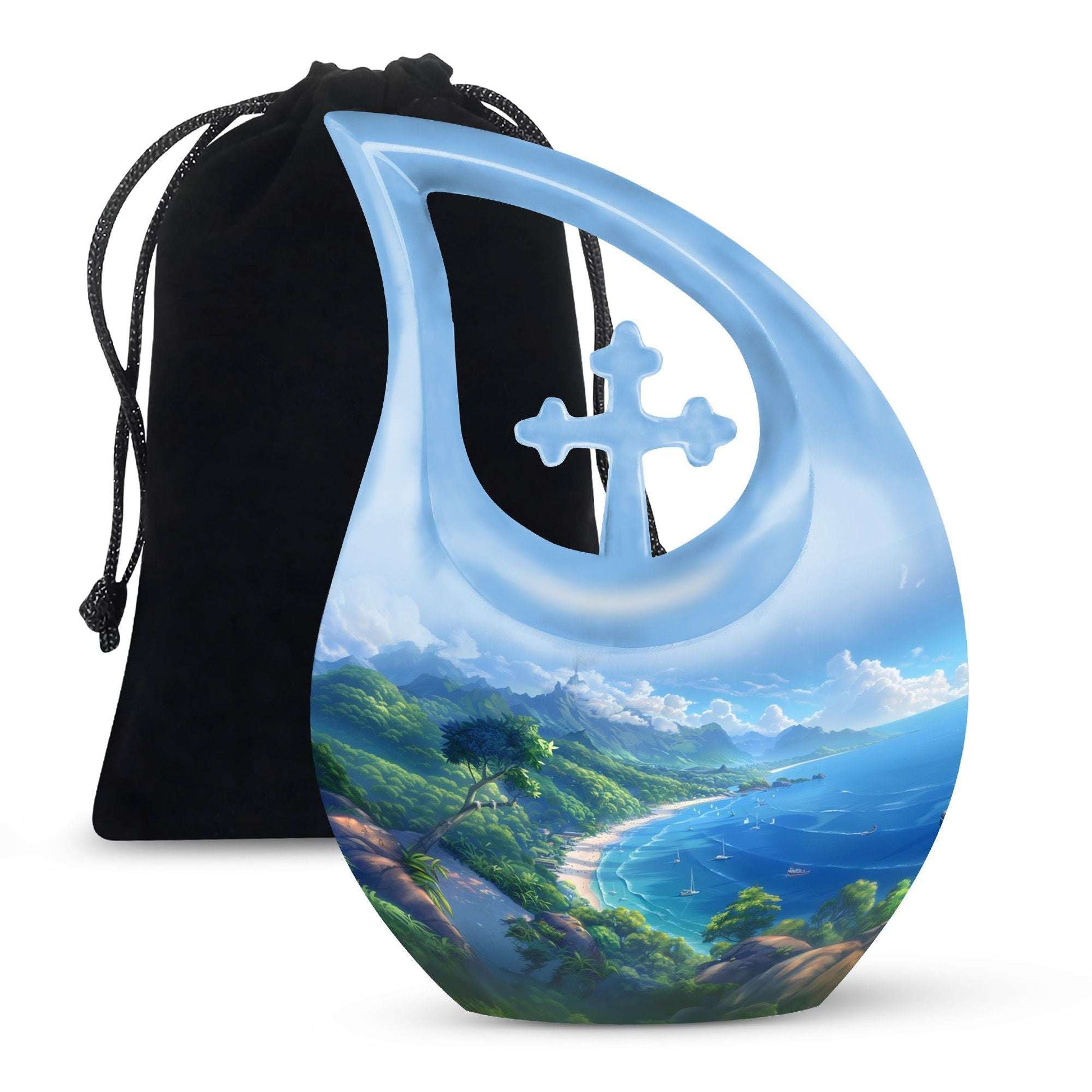 Ocean Waves Cremation Urn For Burial – Blue Sea Waves Beach Memorial Urn