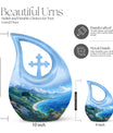10-Inch Beach Urn with Cross Drop design, Memoriable Cremation Keepsake