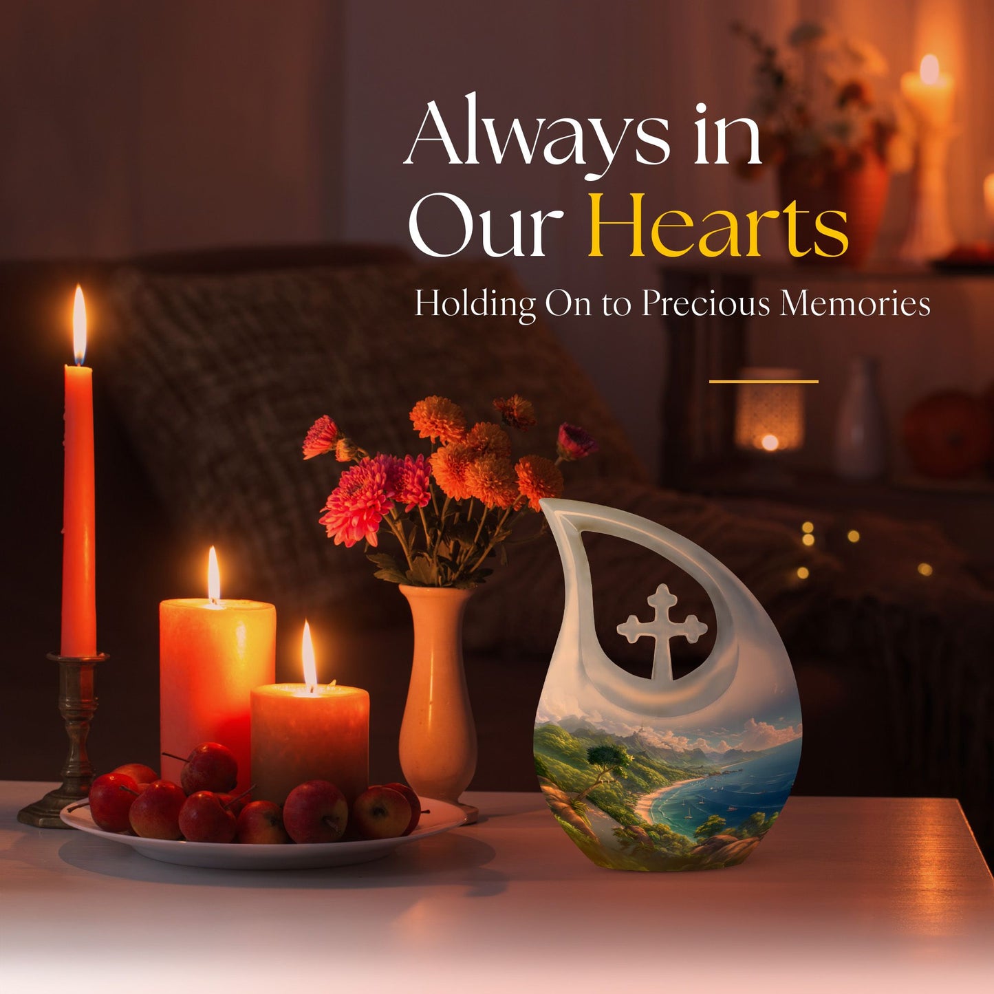 10-Inch Beach Urn with Cross Drop design, Memoriable Cremation Keepsake