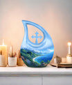 10-Inch Beach Urn with Cross Drop design, Memoriable Cremation Keepsake