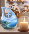10-Inch Beach Urn with Cross Drop design, Memoriable Cremation Keepsake
