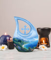 10-Inch Beach Urn with Cross Drop design, Memoriable Cremation Keepsake