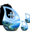 10-Inch Beach Urn with Cross Drop design, Memoriable Cremation Keepsake