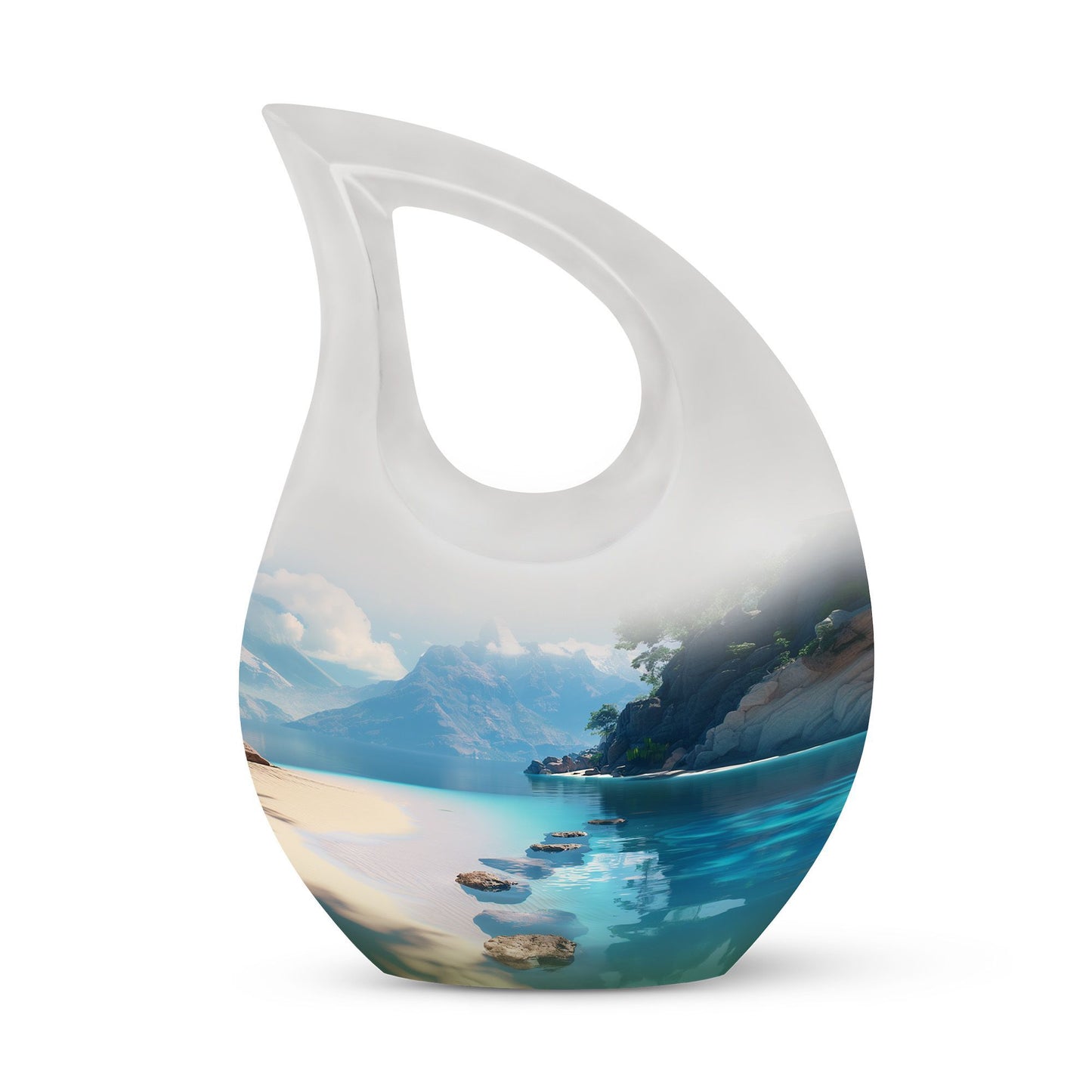 10-inch beach themed aluminium Cross Drop urn vase with velvet pouch