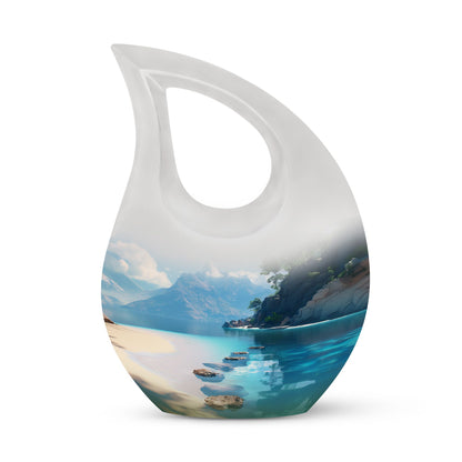 10-inch beach themed aluminium Cross Drop urn vase with velvet pouch