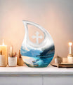 10-inch beach themed aluminium Cross Drop urn vase with velvet pouch