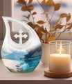 10-inch beach themed aluminium Cross Drop urn vase with velvet pouch