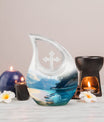 10-inch beach themed aluminium Cross Drop urn vase with velvet pouch
