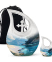 10-inch beach themed aluminium Cross Drop urn vase with velvet pouch