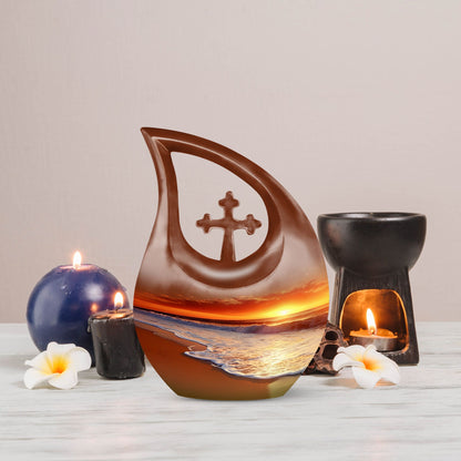 Beach themed Cross Drop Keepsake Urn.