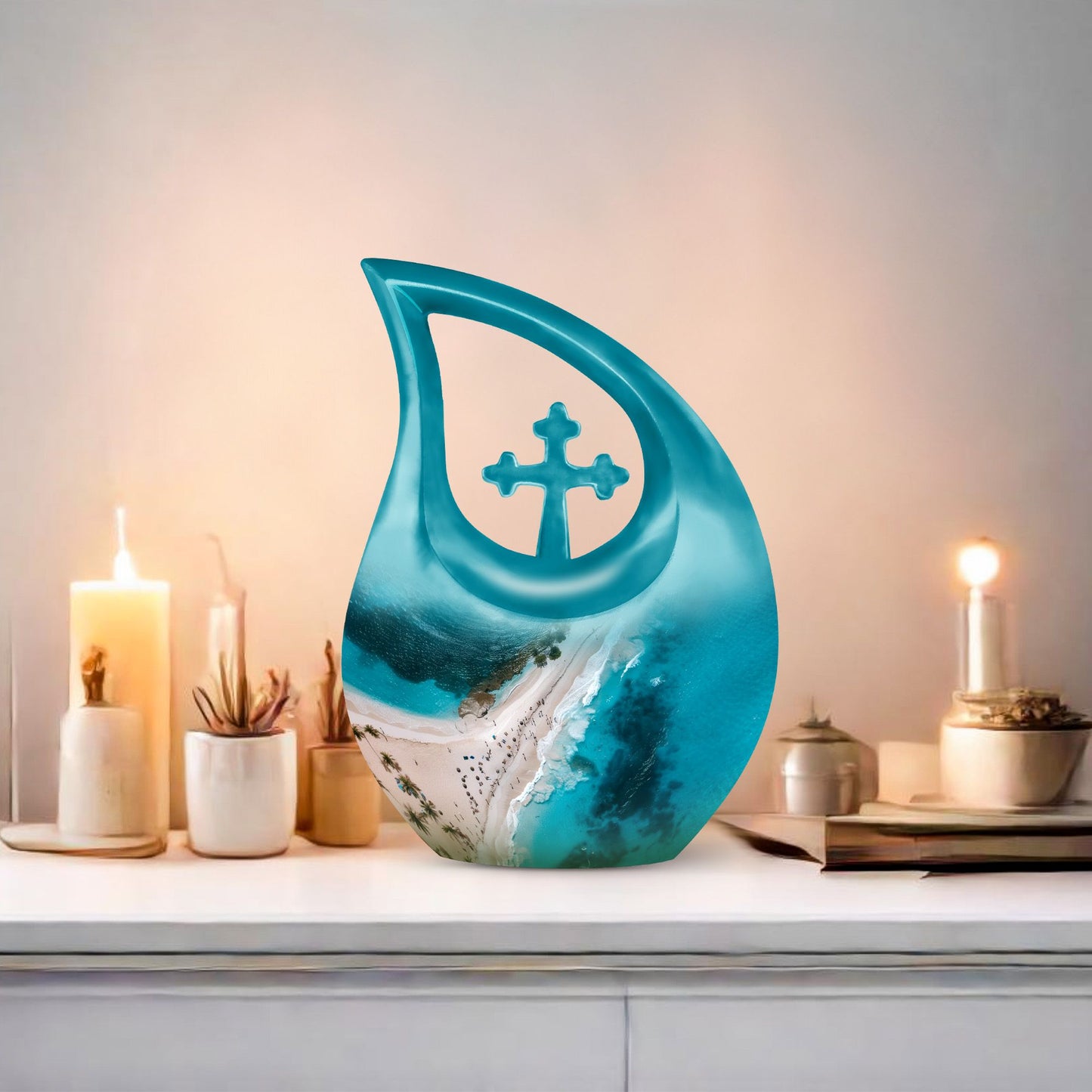 Beach Themed Cross Drop beach urn