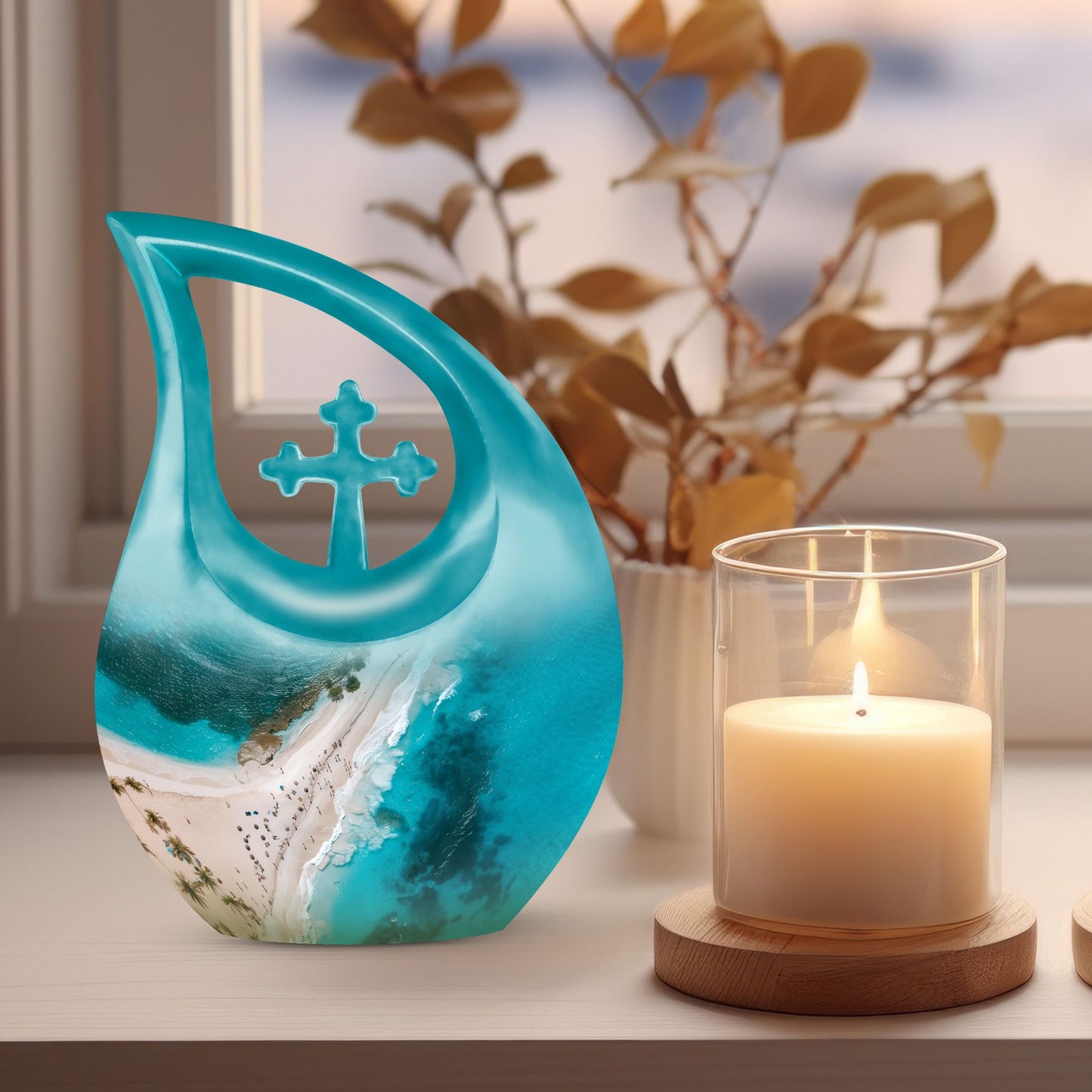 Beach Themed Cross Drop beach urn