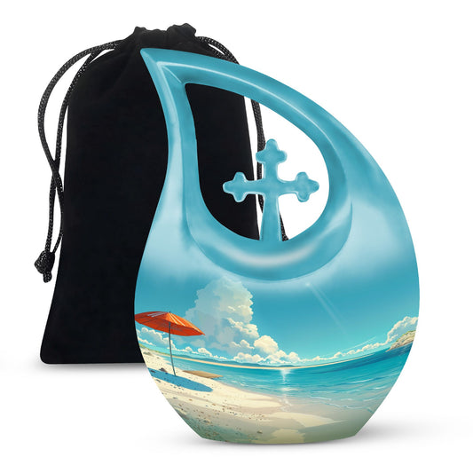 Beach Themed Cross Drop Cremation Urn