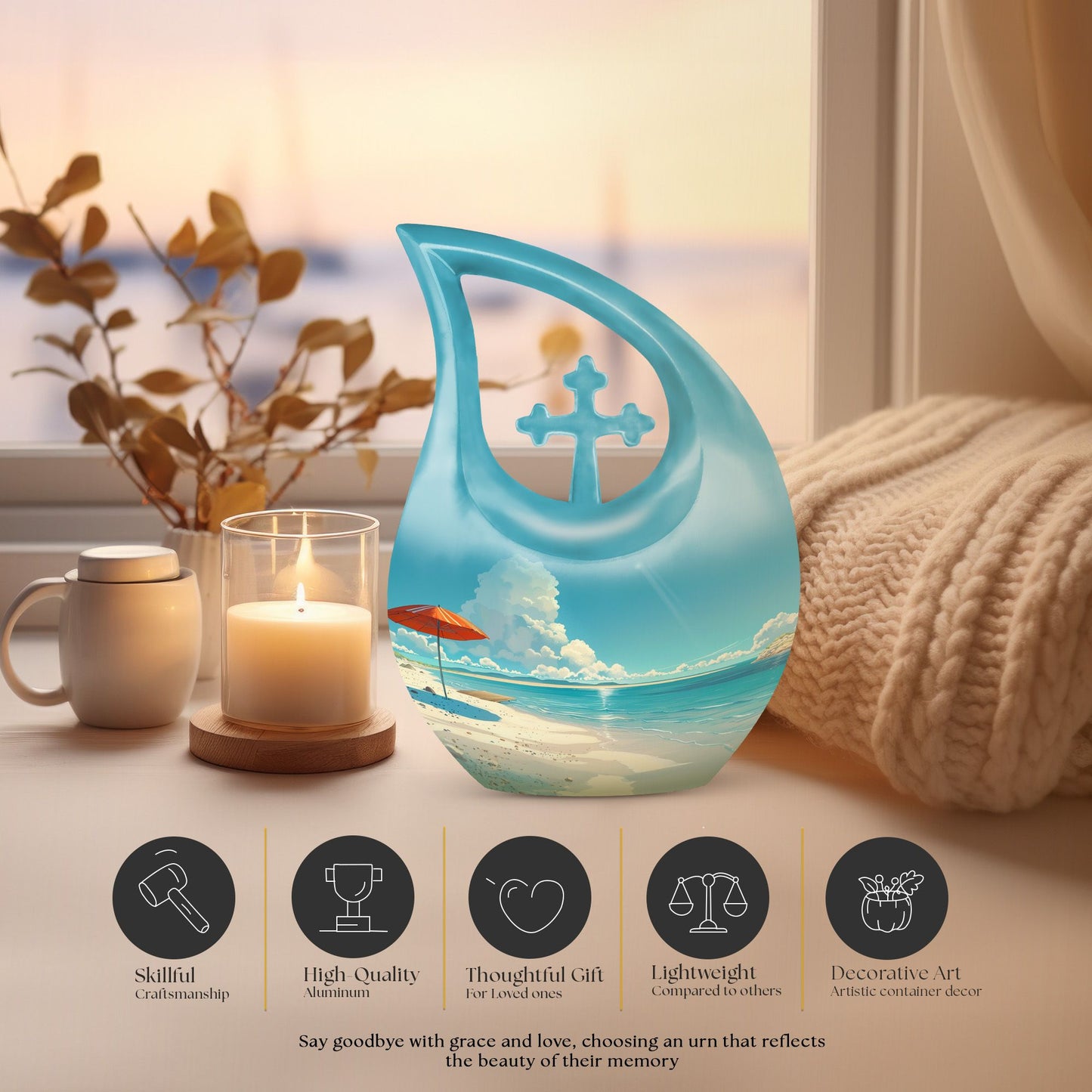 Beach Themed Cross Drop Cremation Urn