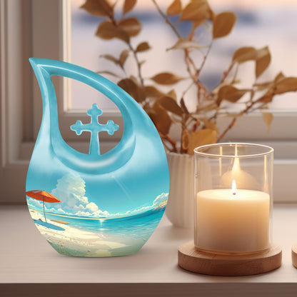 Beach Themed Cross Drop Cremation Urn