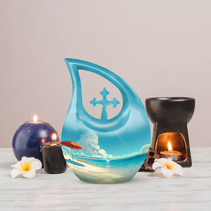 Beach Themed Cross Drop Cremation Urn