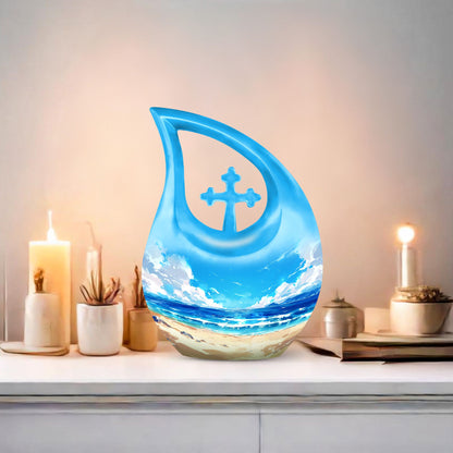 Beach Urn with Cross Drop design,
