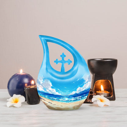 Beach Urn with Cross Drop design,