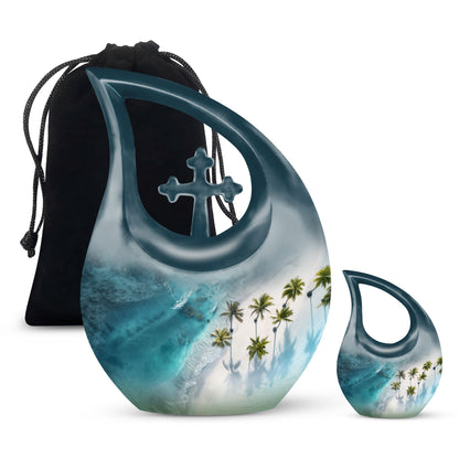 Beach Theme Large Urn With 1 Keepsake Urn