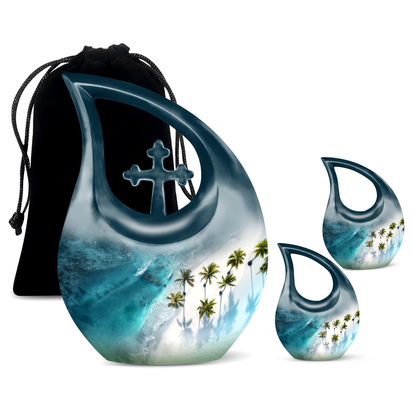 Beach Theme Large Urn With 2 Keepsake Urn