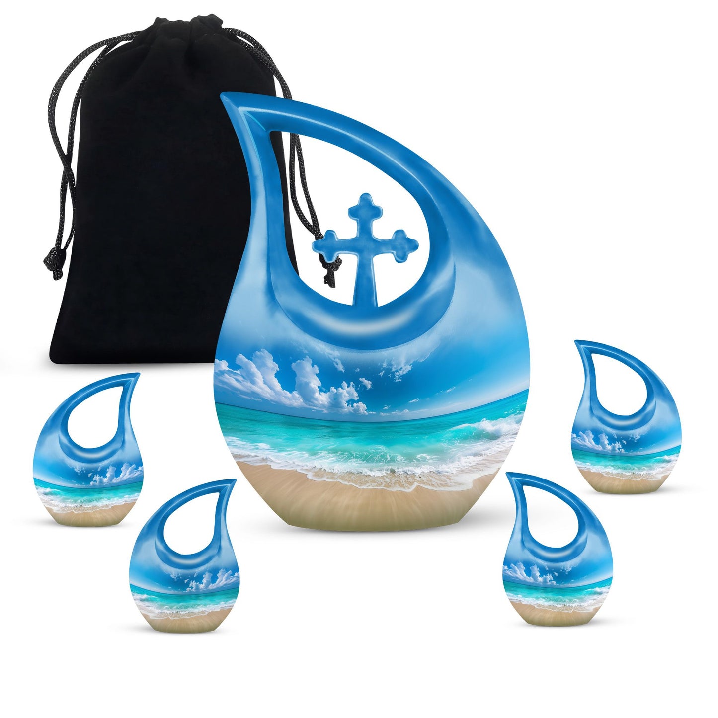 Beach Theme Large Urn With 4 Keepsake Urn
