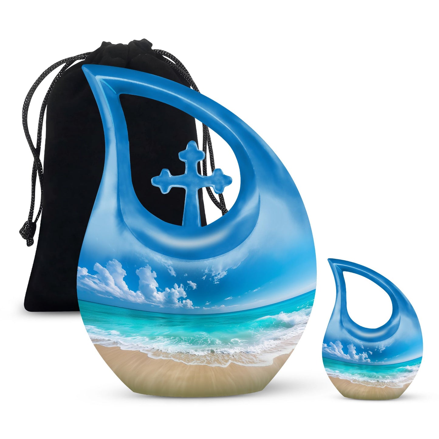 Beach Theme Large Urn With 1 Keepsake Urn