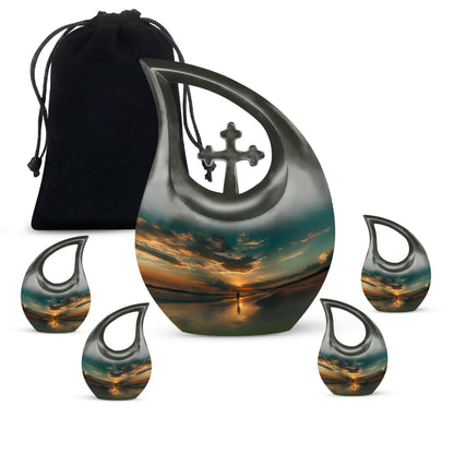 Beach Theme Large Urn With 4 Keepsake Urn
