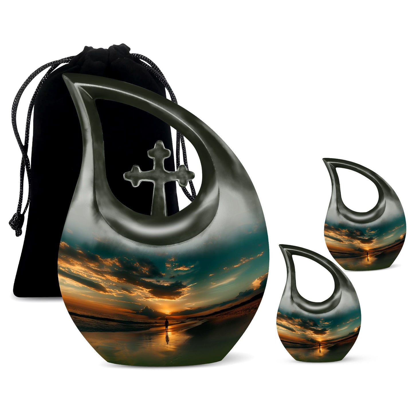 Beach Theme Large Urn With 2 Keepsake Urn
