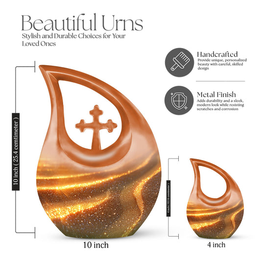 10 inch Beach-theme Cross Drop memorial urn in Aluminium for ashes