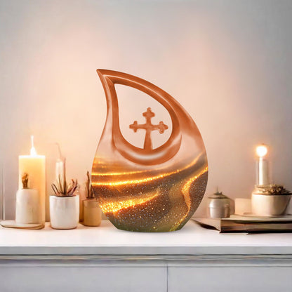 10 inch Beach-theme Cross Drop memorial urn in Aluminium for ashes