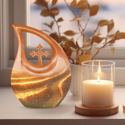 10 inch Beach-theme Cross Drop memorial urn in Aluminium for ashes