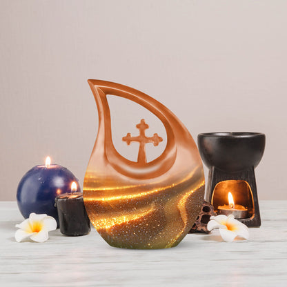 10 inch Beach-theme Cross Drop memorial urn in Aluminium for ashes