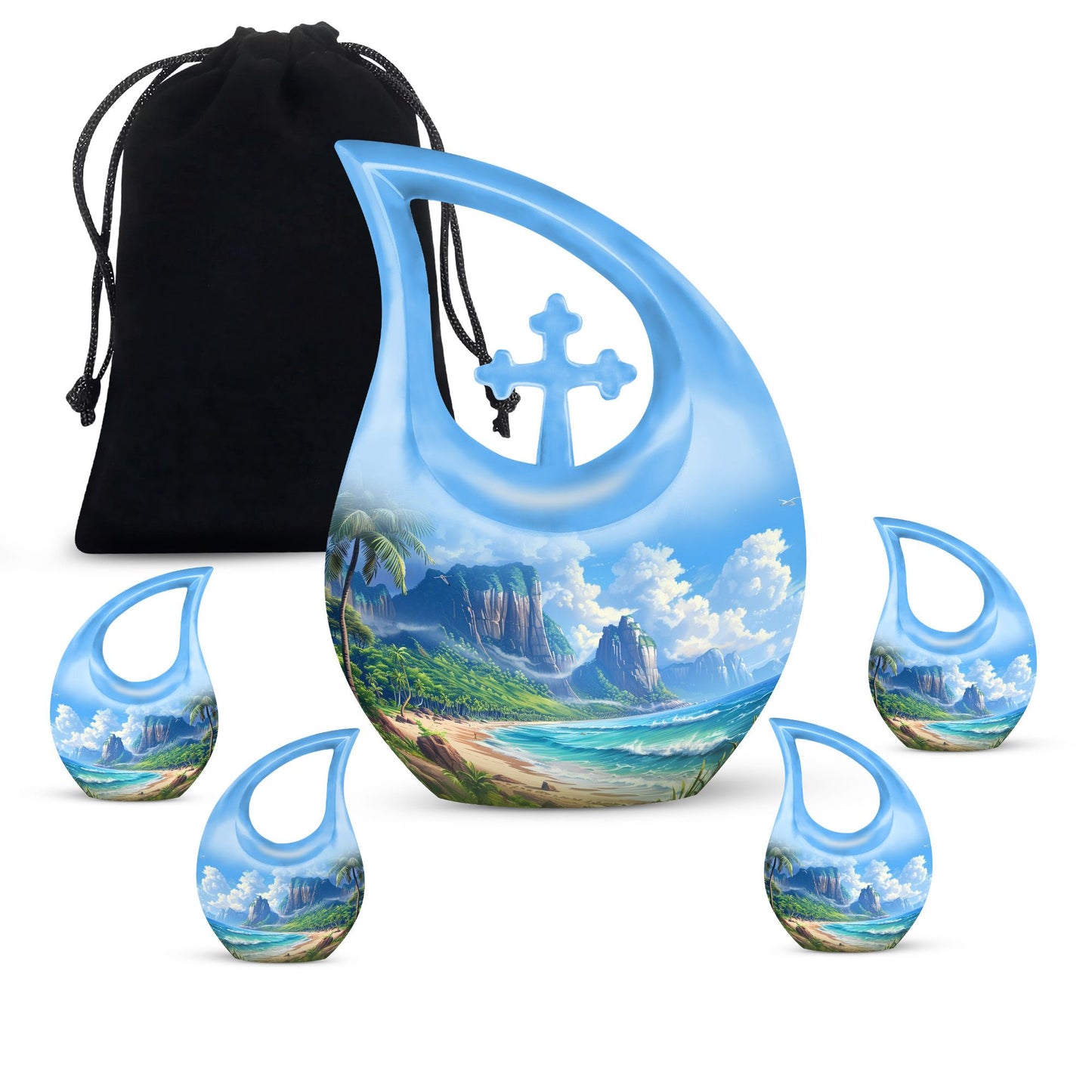 Beach Theme Large Urn With 4 Keepsake Urn