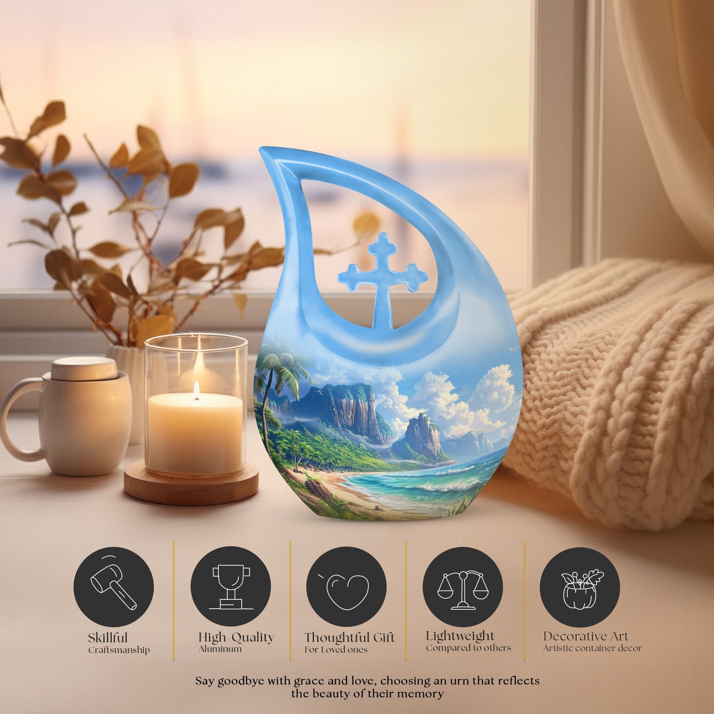 10-inch Beach-themed cross drop memorial urn