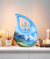 10-inch Beach-themed cross drop memorial urn