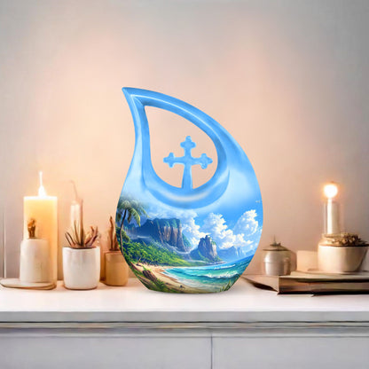 10-inch Beach-themed cross drop memorial urn