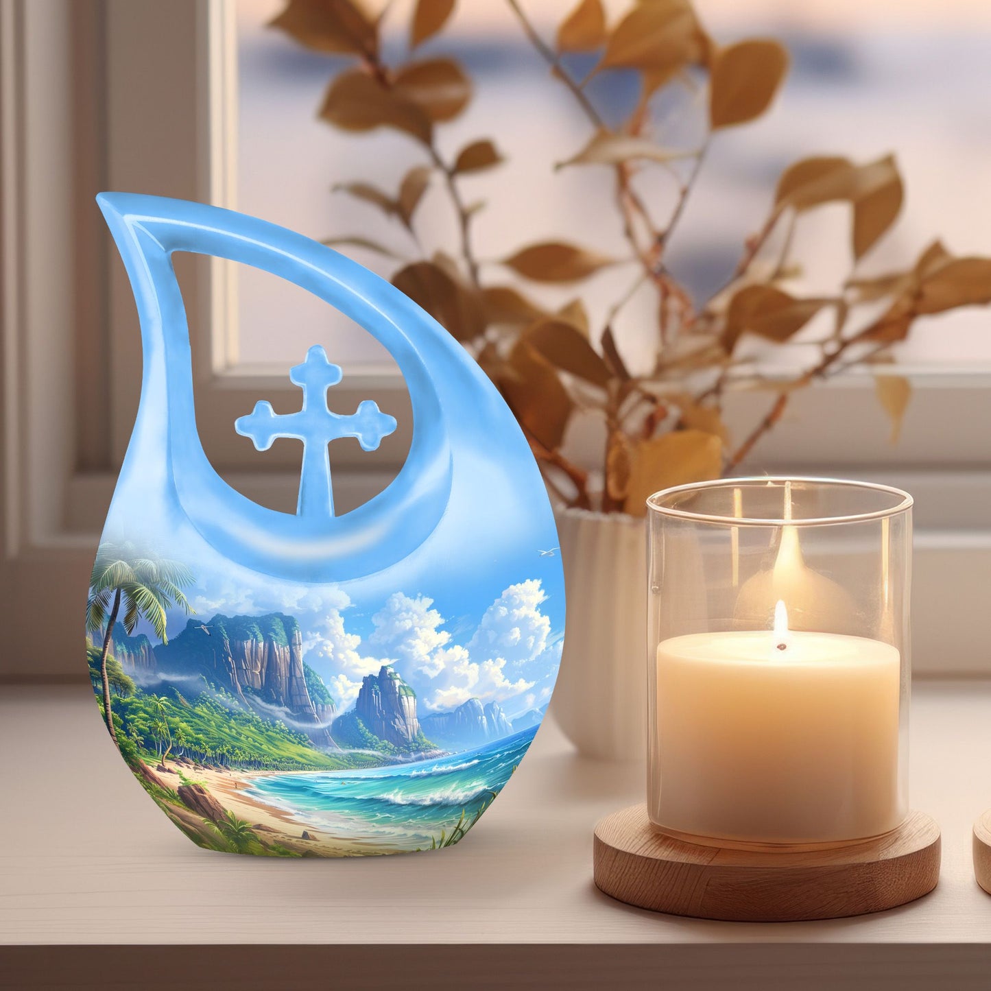 10-inch Beach-themed cross drop memorial urn