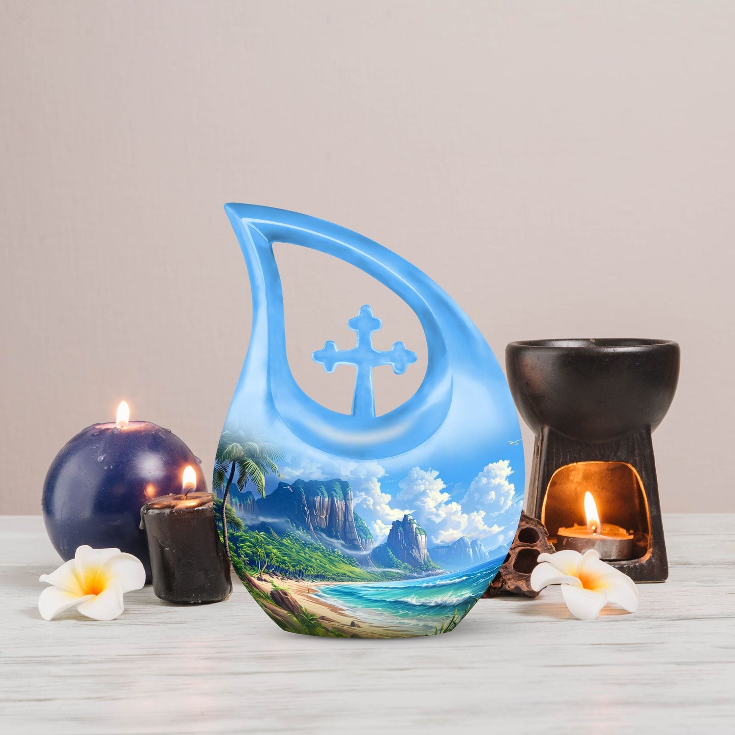 10-inch Beach-themed cross drop memorial urn
