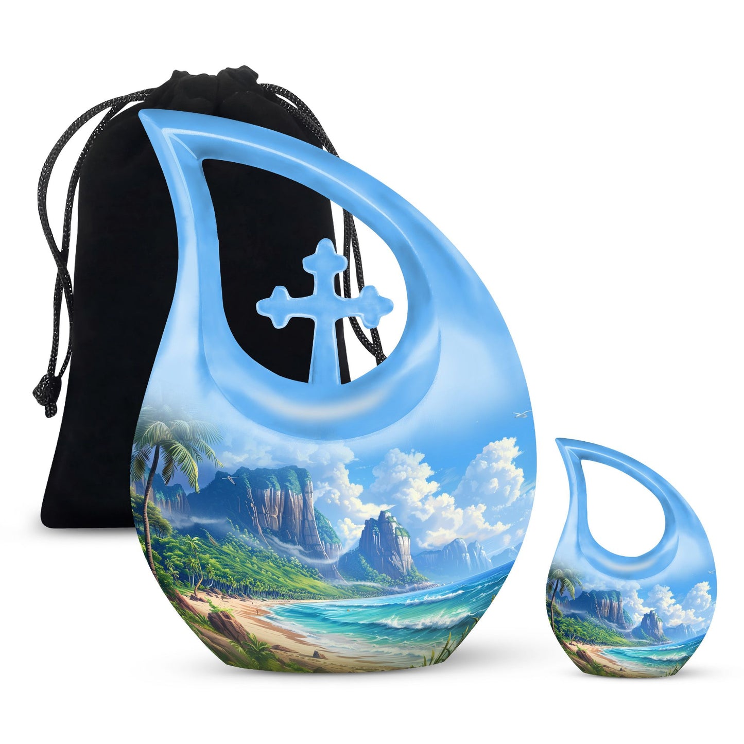 Beach Theme Large Urn With 1 Keepsake Urn