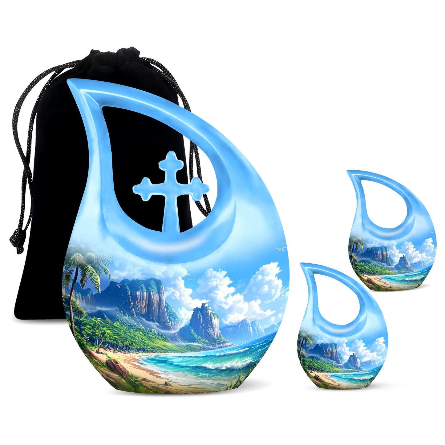 Beach Theme Large Urn With 2 Keepsake Urn