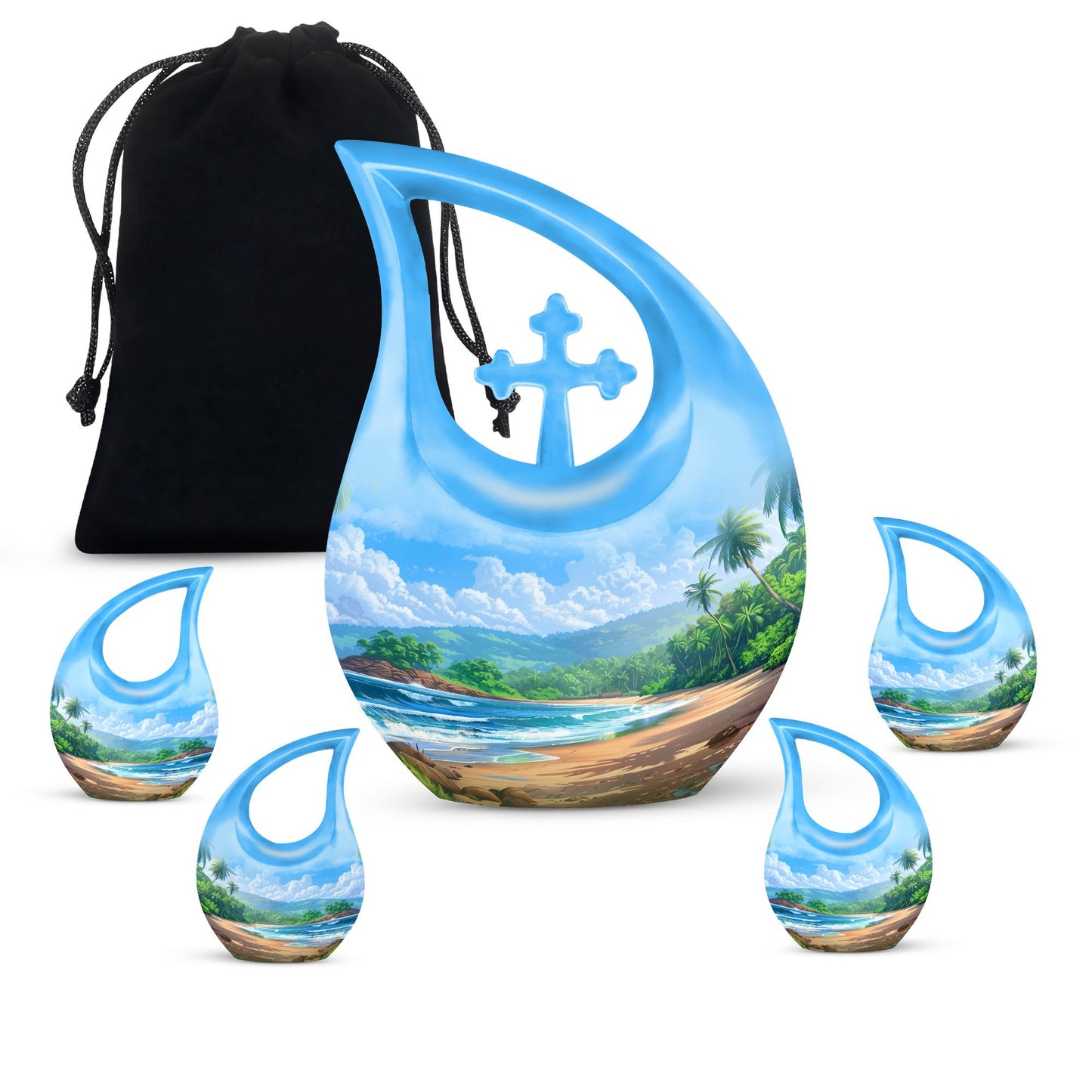 Beach Theme Large Urn With 4 Keepsake Urn