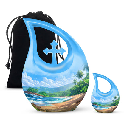 Beach Theme Large Urn With 1 Keepsake Urn