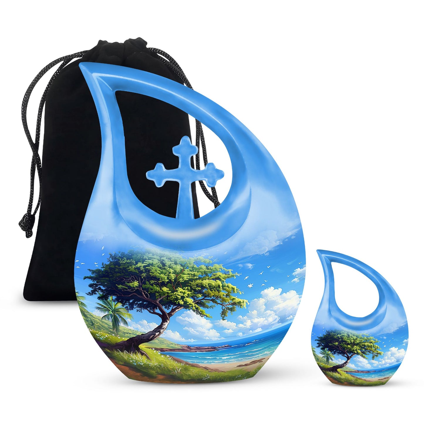 Beach Theme Large Urn With 1 Keepsake Urn
