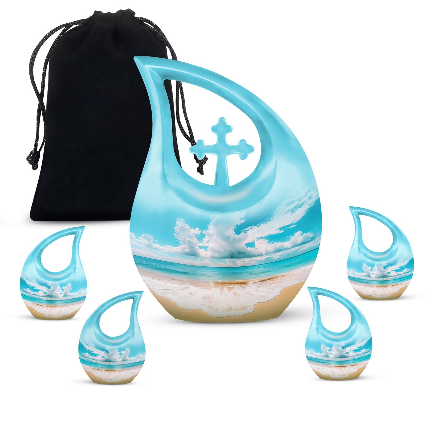 Beach Theme Large Urn With 4 Keepsake Urn