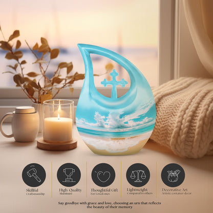 10-inch Beach-themed Cross Drop Memorial Urn