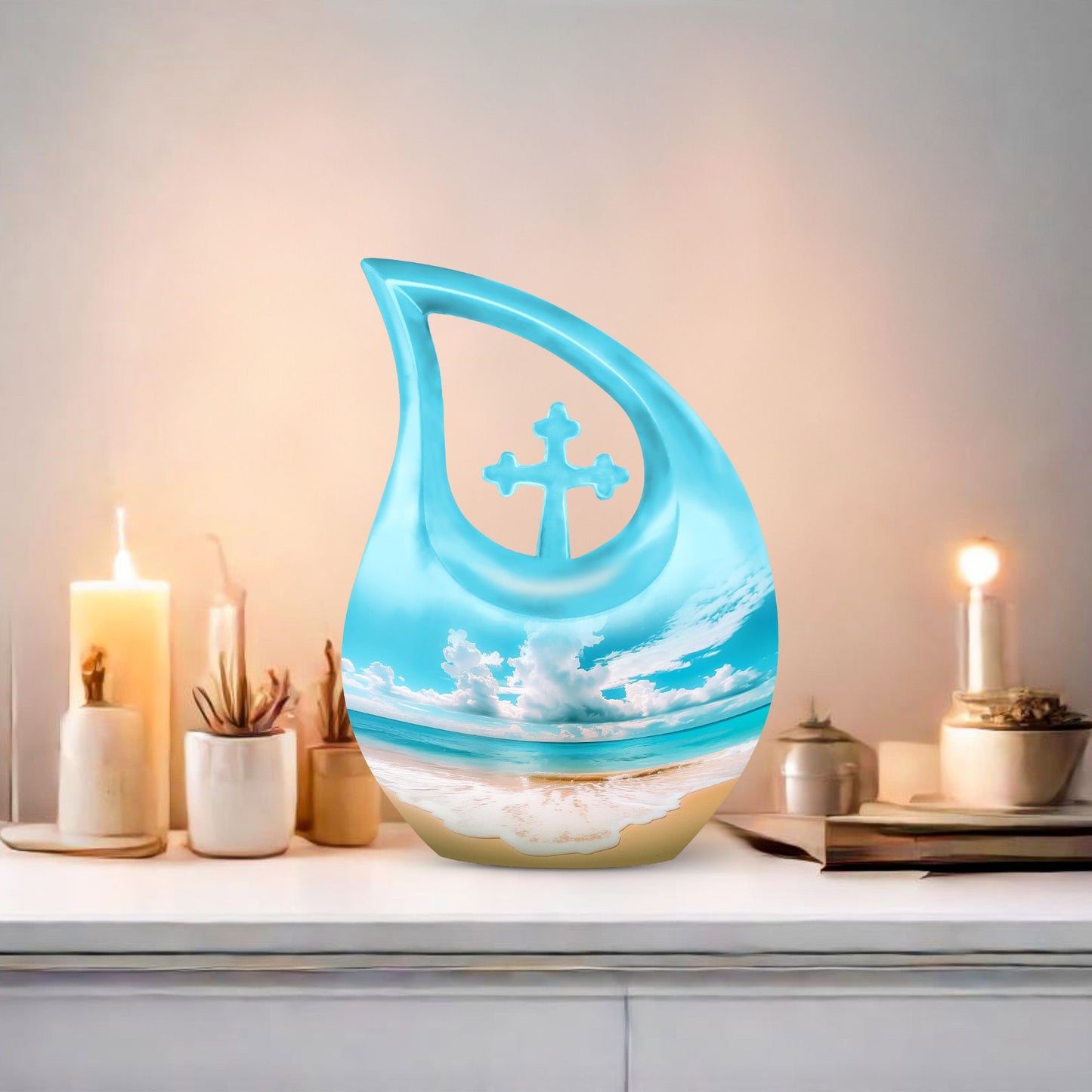 10-inch Beach-themed Cross Drop Memorial Urn