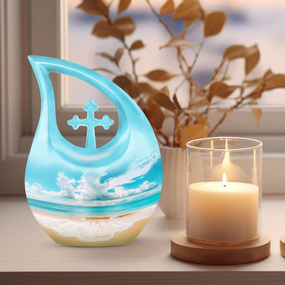 10-inch Beach-themed Cross Drop Memorial Urn