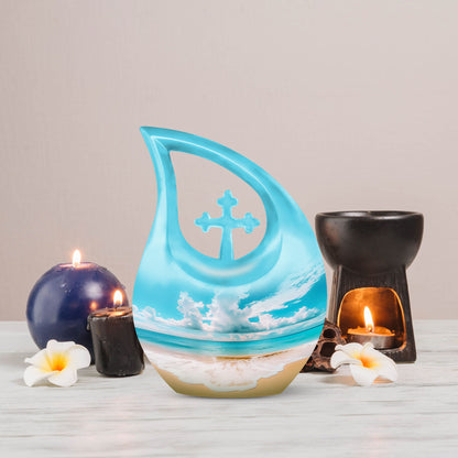 10-inch Beach-themed Cross Drop Memorial Urn