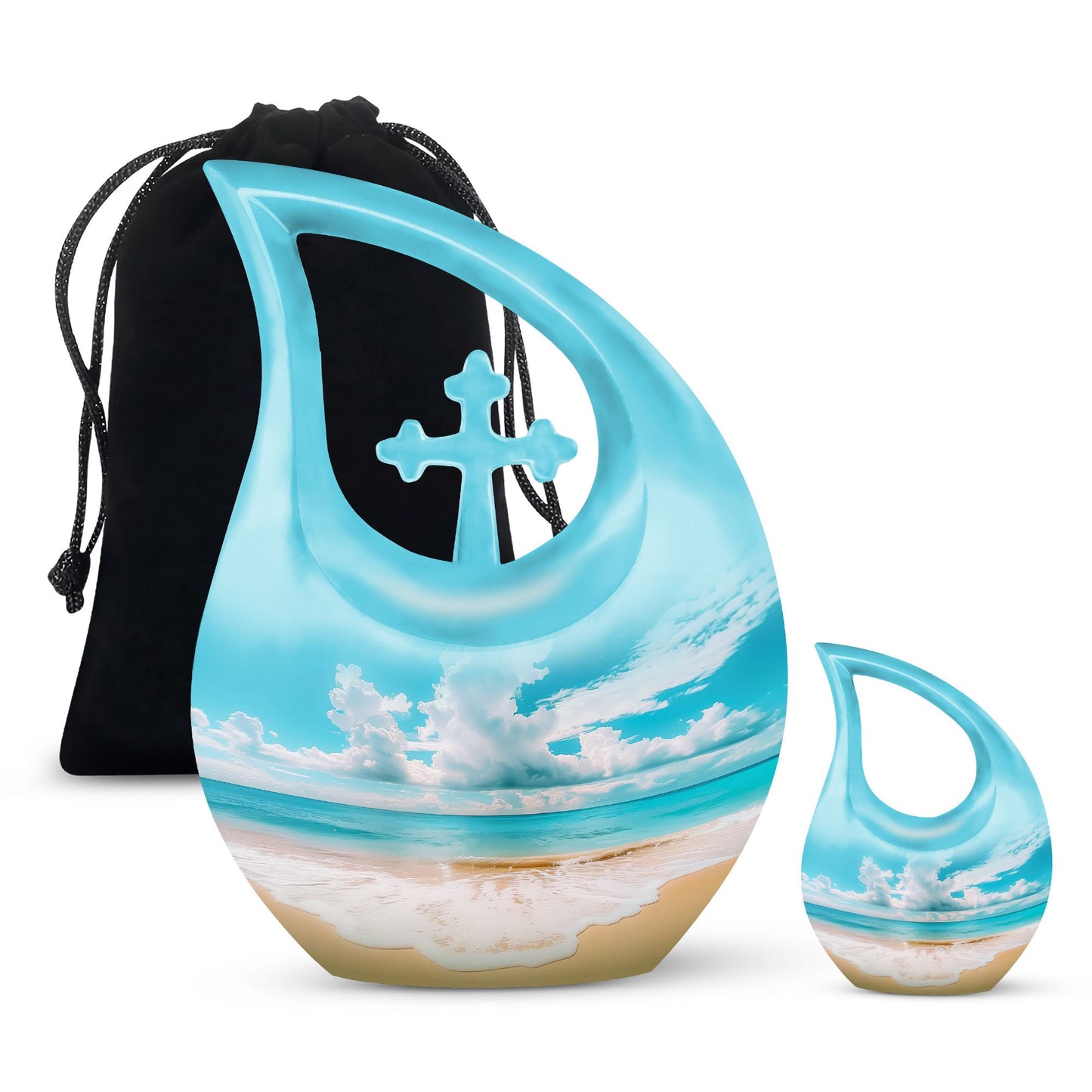 10-inch Beach-themed Cross Drop Memorial Urn