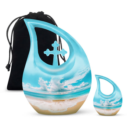 10-inch Beach-themed Cross Drop Memorial Urn